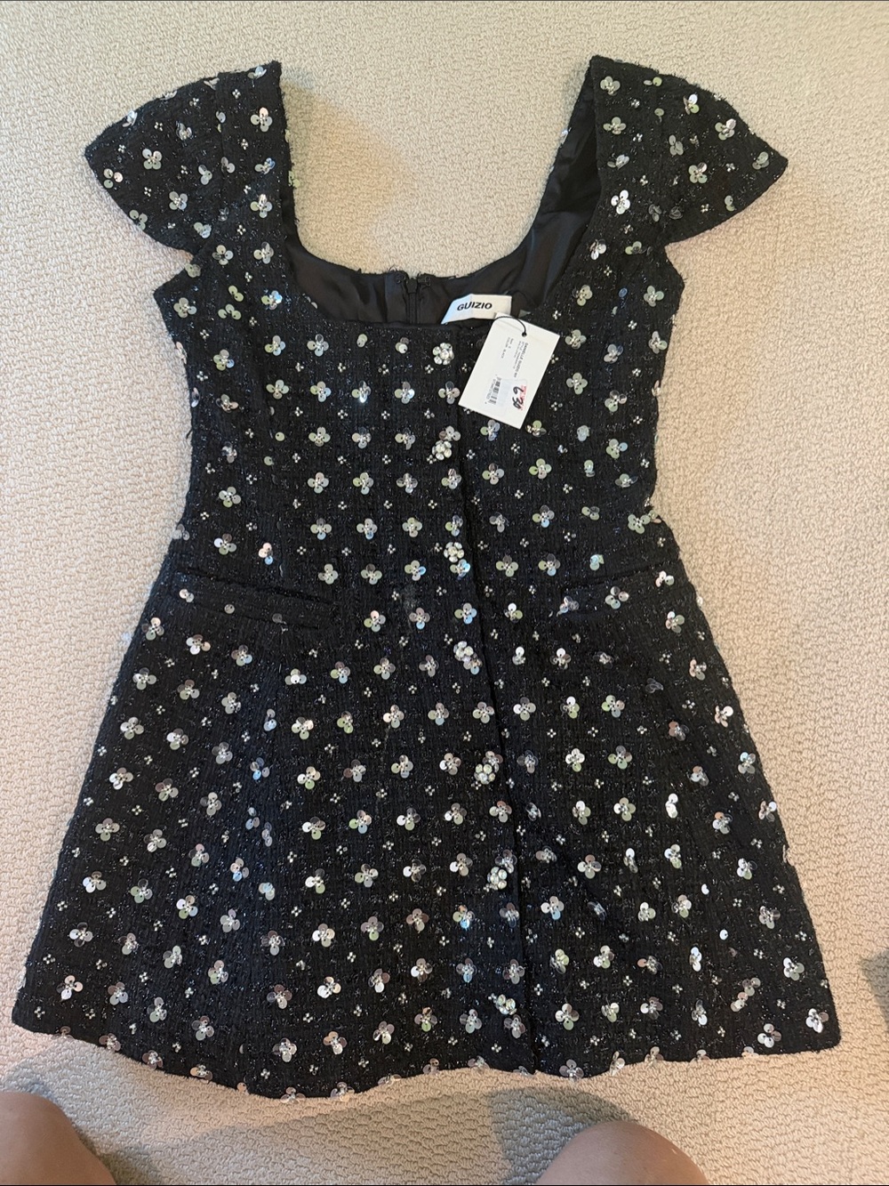 Danielle Guizio Black Sequined Floral Mini Dress